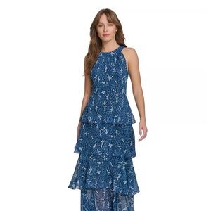 Tommy Hilfiger Navy Blue Floral Tiered Maxi Dress
